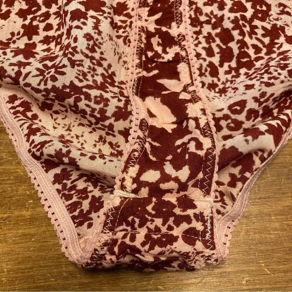 Free People Intimately Red Be Kind Bodysuit Size Medium Pink Floral Ties NWOT